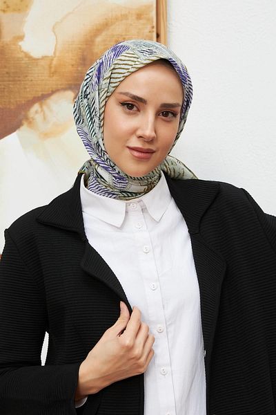 İpekhan Λαδί πράσινο ριγέ μαντήλι βισκόζης από βαμβάκι İpekhan - 1128-13