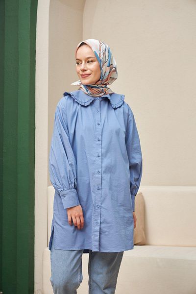 İpekhan Κασκόλ Lotus Milk Coffee Blue Cotton Viscose