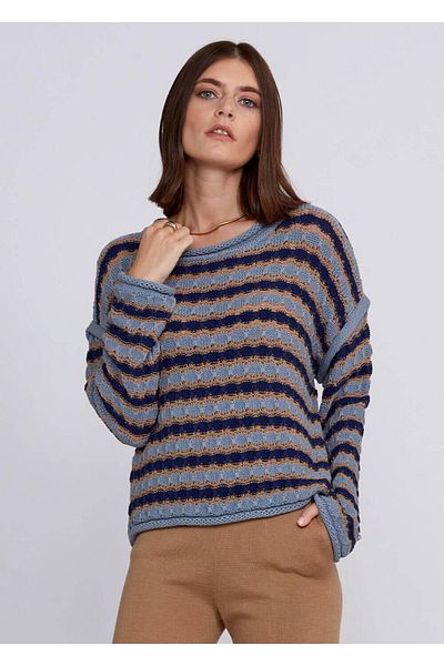 Knitss Tricotaj Camel Albastru de dimensiuni mari din amestec de bumbac organic