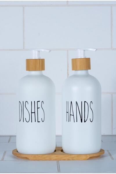 Bluenity Earthy Standlı Cam Sıvı Sabunluk Seti 2 Parça - Beyaz