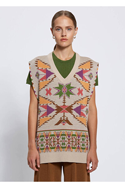 Knitss Jakar Desen Merino Yün Triko Yelek