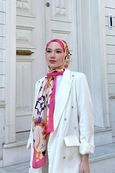 İpekhan Nature Freesia Soft Pomegranate Flower Shawl - 3038-05