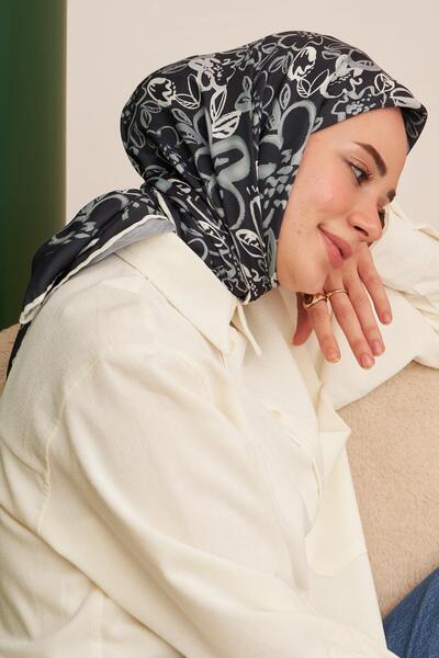 İpekhan Μοντέλο παστέλ μαύρο βαμβακερό κασκόλ βισκόζης