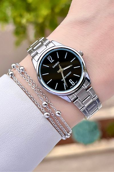 Casio Women Wrist Watch with Dial Black Cord Metallic Color 24 Months Guarantee