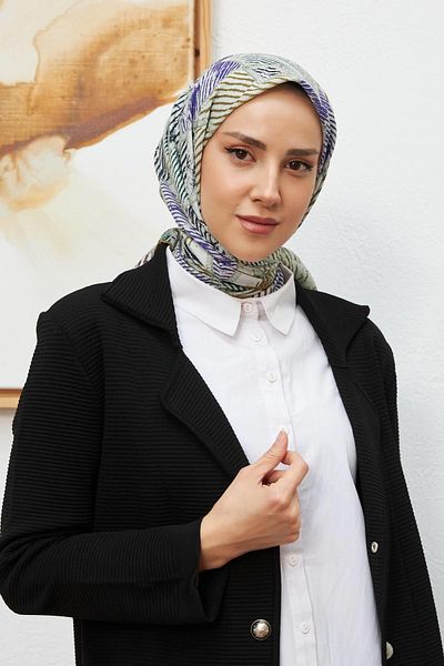 İpekhan Λαδί πράσινο ριγέ μαντήλι βισκόζης από βαμβάκι İpekhan - 1128-13