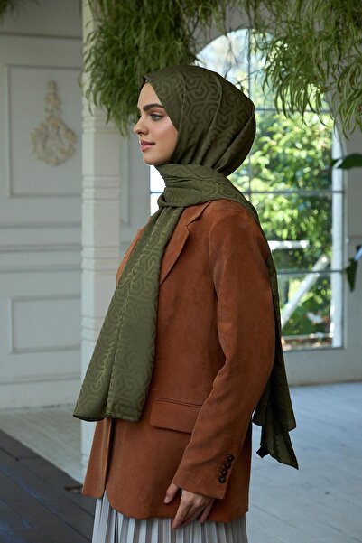 İpekhan Silky Jacquard Shawl Dark Khaki - Summer Sparkle Collection 9013-04