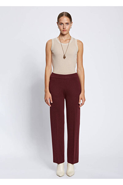 Knitss Cep Detaylı Bordo Merino Yün Triko Pantolon