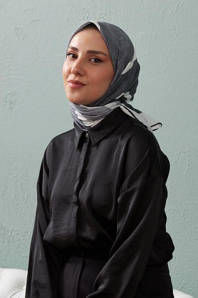 İpekhan İpekhan Ethnic Pattern Σειρά Γκρι Βαμβακερό Φουλάρι βισκόζης 1127-04