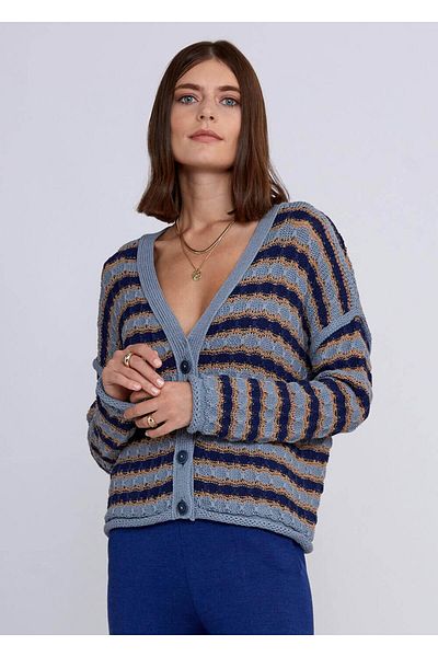 Knitss Cardigan din tricot din bumbac organic amestecat albastru Camel