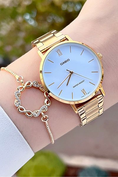 Casio Gold Color Women's Wristwatch with 24 Months Warranty