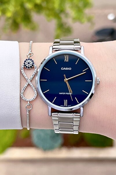 Casio Women's Wristwatch with Navy Blue Dial and Metallic Color Band, 24 Months Warranty