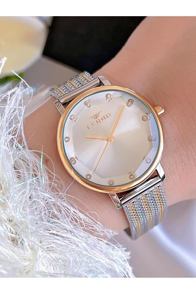 FERRO Women's Wrist Watch and Bracelet Set with 3 Atm Water Resistant Steel Band Ion Coated - Bfl21221-D