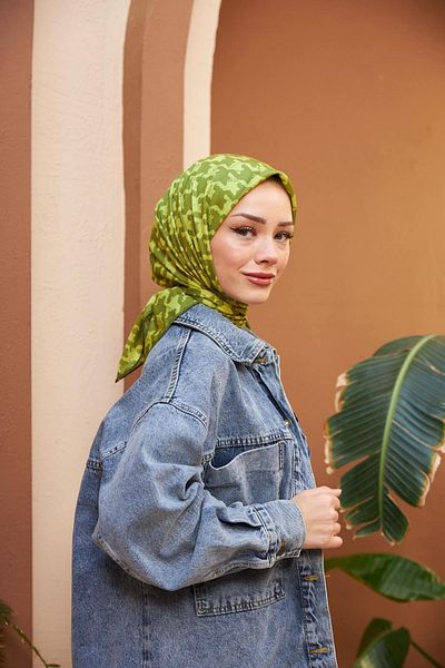 İpekhan Aura Houndstooth Soft Scarf Oil Green 1155-04