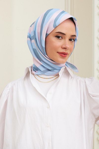 İpekhan Twist μπλε βαμβακερό κασκόλ βισκόζης