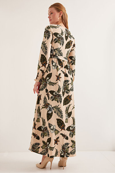 Bigdart Women's Green Cream Patterned Knitted Hijab Dress 1525