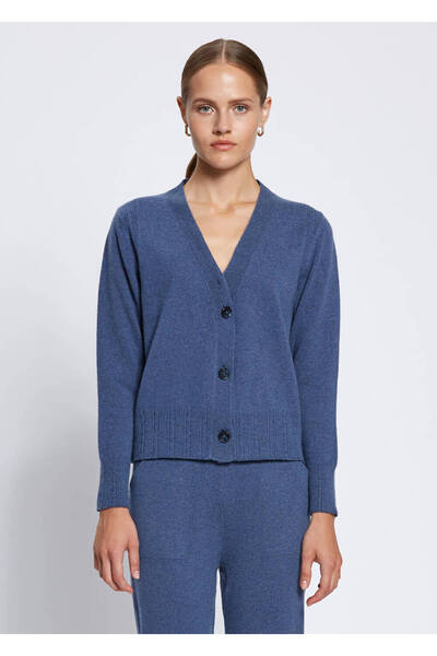 Knitss Μπλε κασμίρι πλεκτή ζακέτα με λεπτομέρεια πλεξούδας μαλλιών