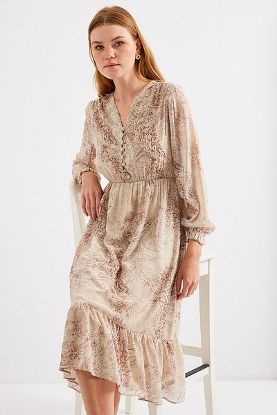 Bigdart Y.Beige 2137 Patterned Chiffon Dress
