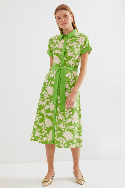 Bigdart Green Patterned 2455 Shirt Dress