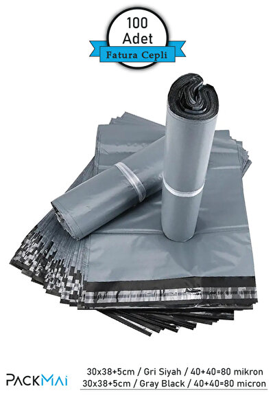 PackMai 30x38 Cm Cepli Gri Kargo Poşeti-100'lü Paket, E-ticaret Ve Kargo Için Sağlam-suya Dayanıklı