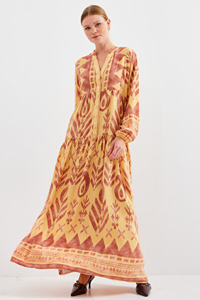 Bigdart Kadın Hardal Sarısı Kiremit Viskon Tesettür Elbise 2423