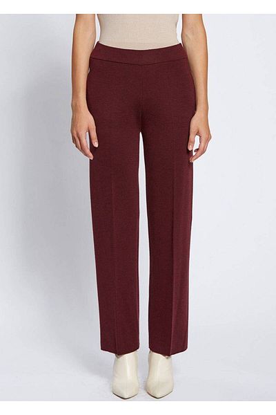 Knitss Burgundy Merino Wool Knitwear Trousers with Pocket Detail