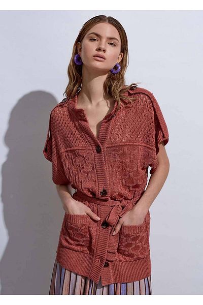 Knitss Cardigan tricotat roz din in cu detaliu tricotat