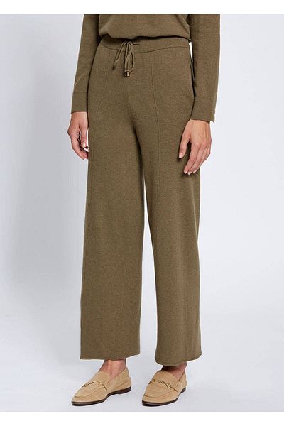 Knitss Pantaloni de tricotaj kaki cu șireturi din amestec de cașmir
