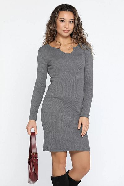 GÜLSELİ Σκούρο γκρι μακρυμάνικο φόρεμα Lycra Camisole