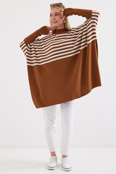 Bigdart 15783 Model Milk Coffee Poncho Slit πουλόβερ