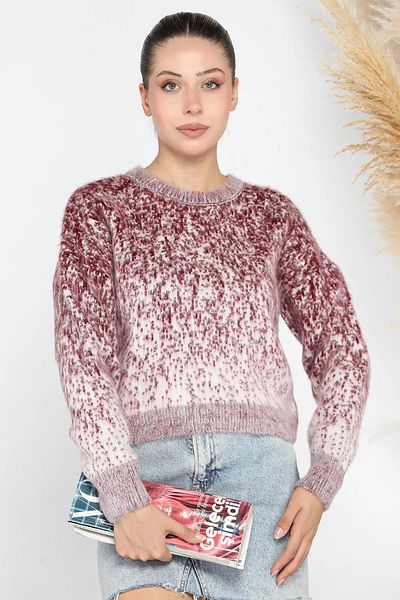 GÜLSELİ Pulover de damă roșu Claret cu model din piatră