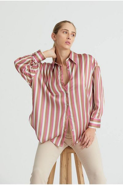 PERA MODA Cămașă de damă oversize cu model din satin - largi