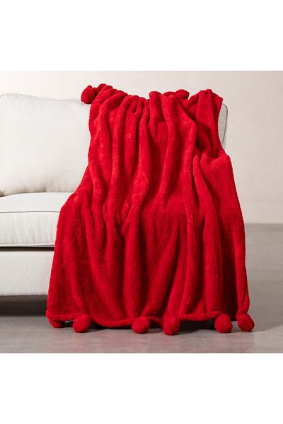 Mudo Home Pomponed Red Over-The-Knee Blanket - 130X160
