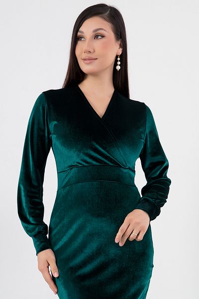 PULLIMM Double Breasted Collar Long Sleeve Velvet Dress Ap-0205