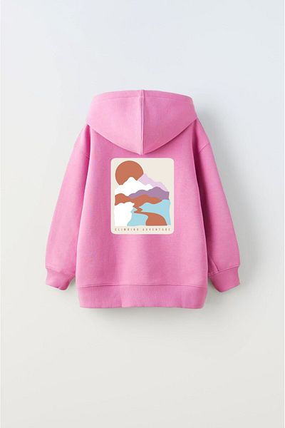 The Champ Clothing Hanorac roz unisex pentru copii - Hanorac imprimat cu glugă și fleece Climbing Adventure