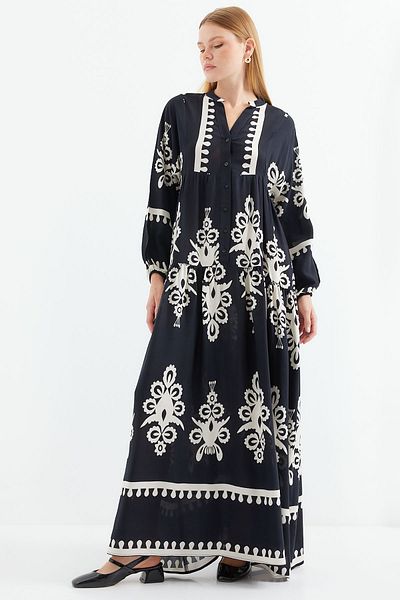 Bigdart 2423 Modell Authentisches gemustertes schwarzes Kleid