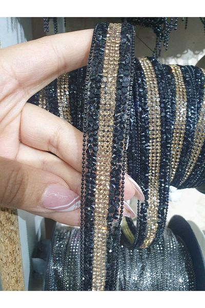 ESRA ŞELEM Black Gold Decorative Strip - Iron-On, Accessory Applique Clothing Hobby