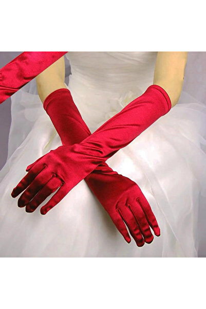 Skygo قفازات طويلة من الساتان اللامع باللون الأحمر