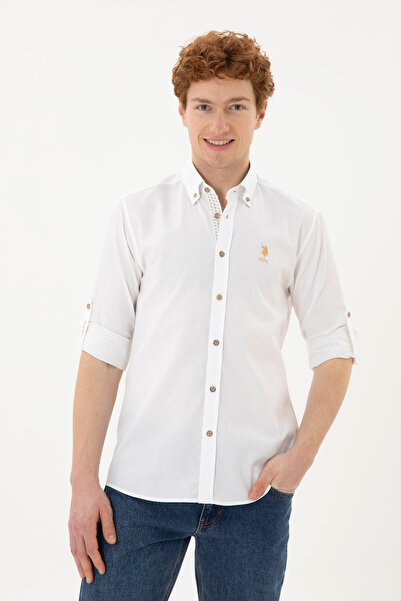 U.S. Polo Assn. قميص أبيض بأكمام طويلة للرجال 50288299 -VR013