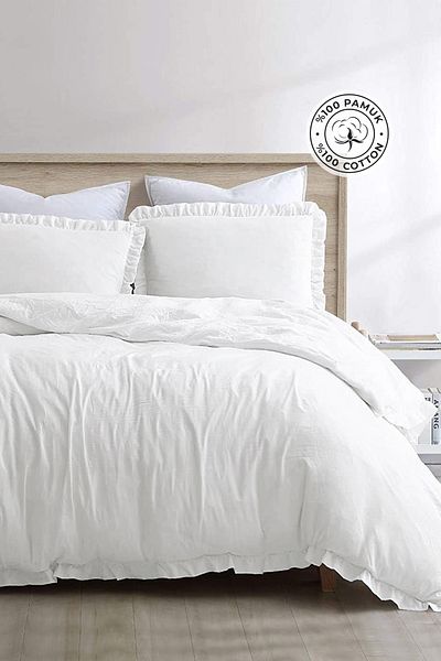 Evlen Home Collection Dupla 4 részes paplanhuzat szett - pamut, kőmosás fodrokkal, puha barella - krém