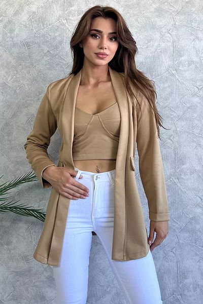 GÜLSELİ Beige Jacket Bustier Double Set