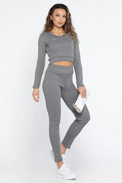 GÜLSELİ Dark Gray Women's Camisole Crop Blouse Tights Double Set