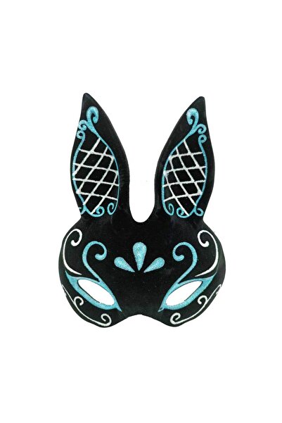 Skygo قناع أرنب أسود اللون أزرق أبيض لامع أسود من جلد الغزال 18x16 سم