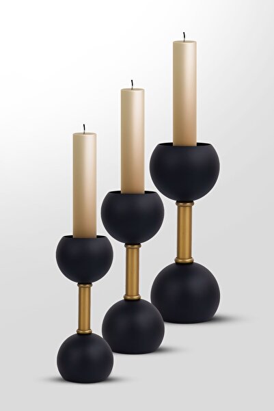 MINIMAL ETICARET VE BILGI TEKNOLOJILERI Candle Holder Black 3'lü Dekoratif Go...
