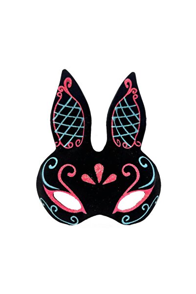 Epilons Black Color Blue Red Glittery Black Suede Covered Rabbit Mask 18X16 c...