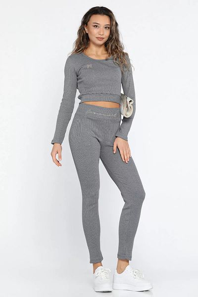 GÜLSELİ Dark Gray Women's Camisole Crop Blouse Tights Double Set