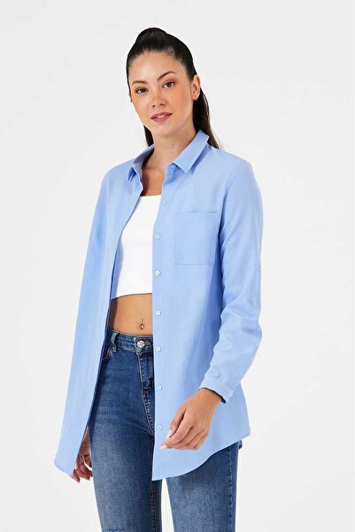 PERA CLUB Γυναικείο πουκάμισο τουνίκ με κρυφό κουμπί με τσέπη