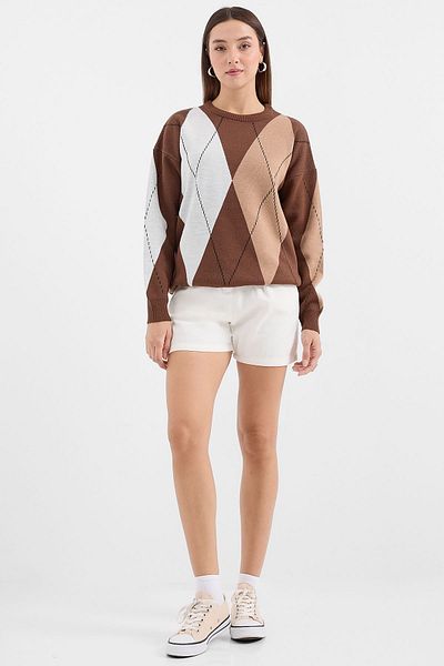 Bigdart 15887 Patterned Brown Oversize Knitwear Sweater