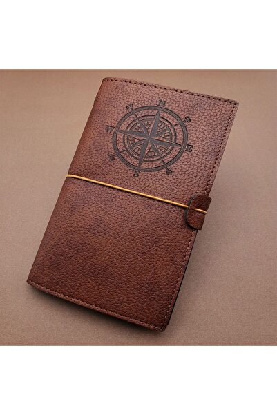 Leyaton LWLHMRS-IEG ieg ™   دفتر ملاحظات جلدي بتصميم بوصلة بنية اللون