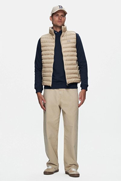 UCLA Ανδρικό γιλέκο BLUME Dark Beige με φερμουάρ και τσέπες από πολυεστέρα Standard Fit