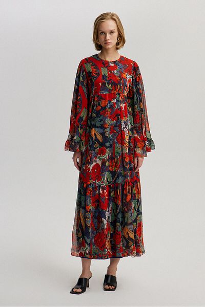 Touché Privé FLUFFY DETAIL PATTERNED CHIFFON DRESS